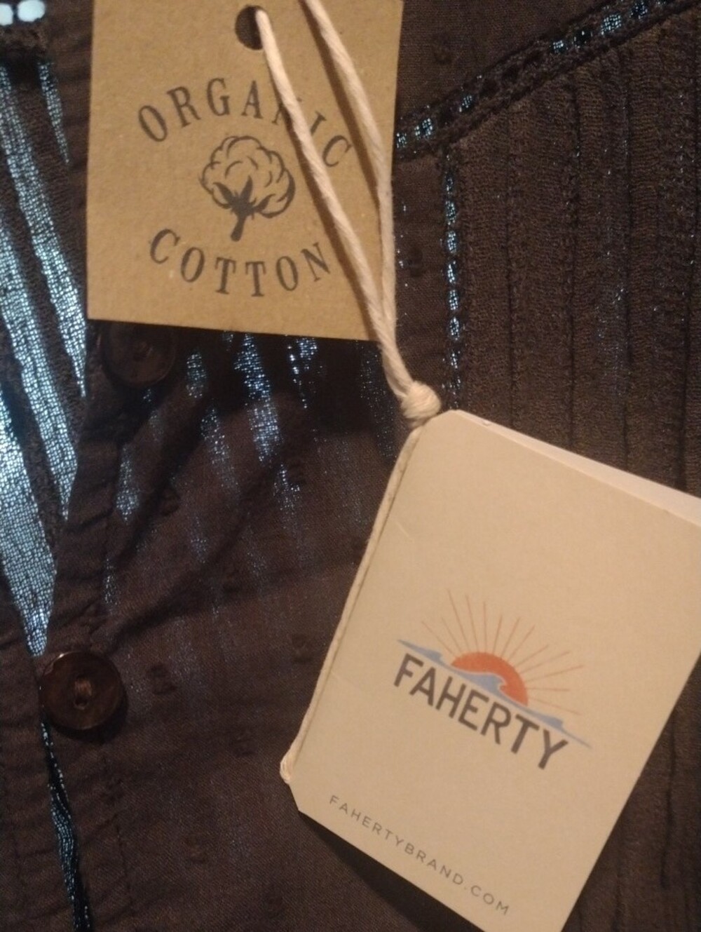 Faherty Brown Ruffle-Trim Button Front Blouse - Picture 5 of 6